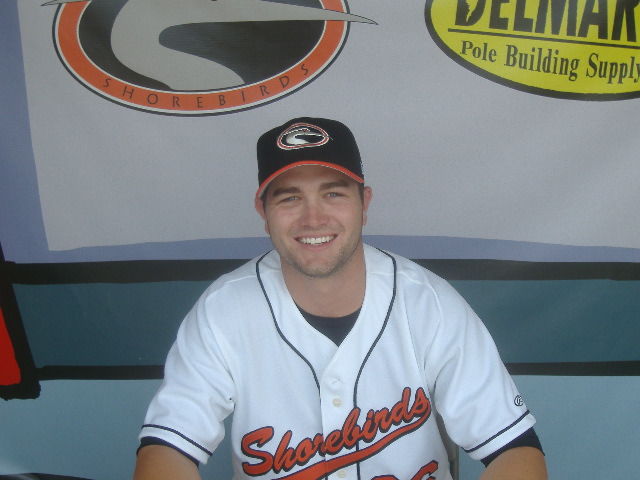 Tim Bascom is the first 2007 Orioles' draft pick to play for the Shorebirds, and a first non-action photo I use for my feature.